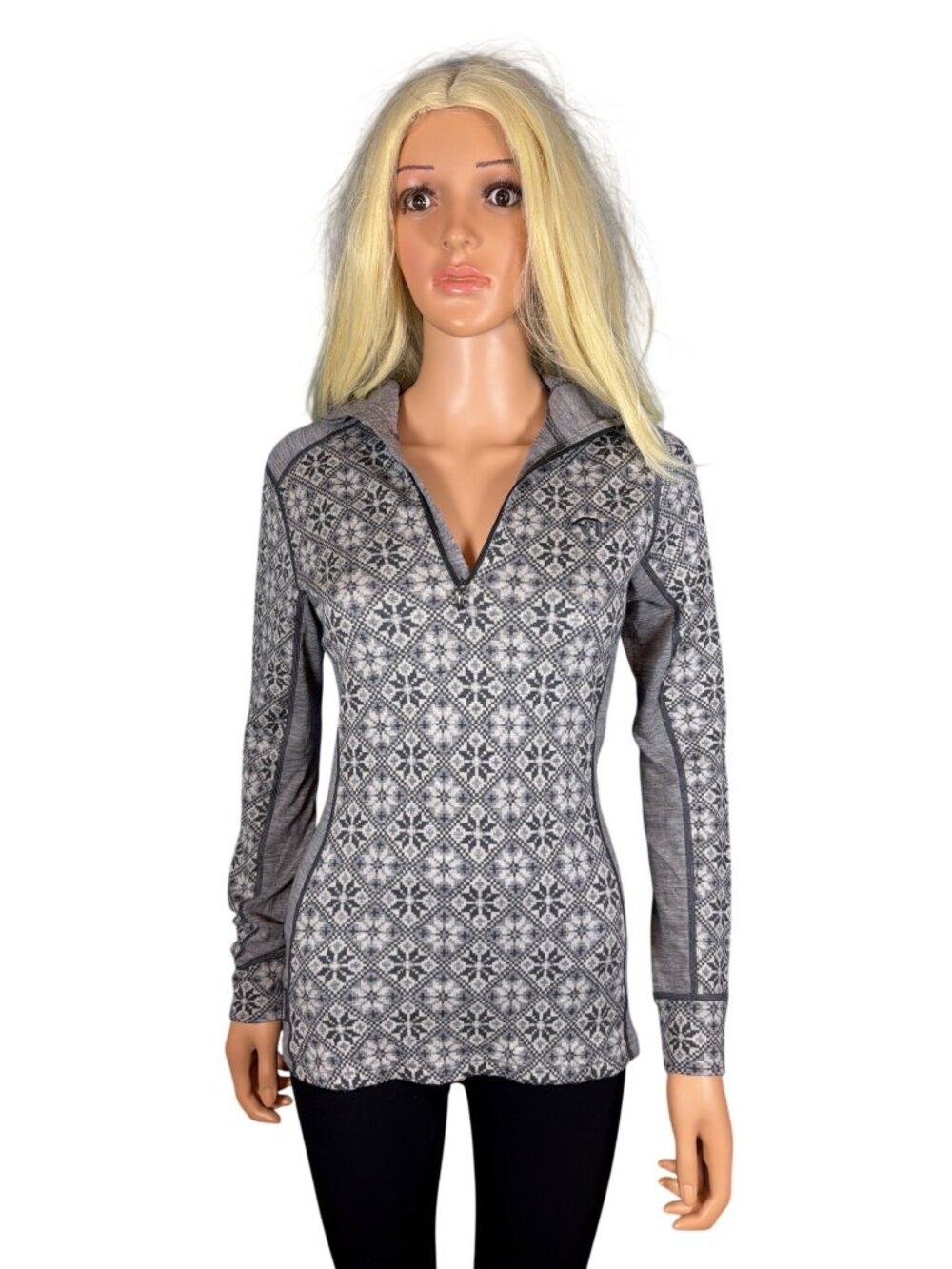 Kari Traa Merino Wool Half-Zip Nordic Base Layer Hoodie Top Medium Gray *read